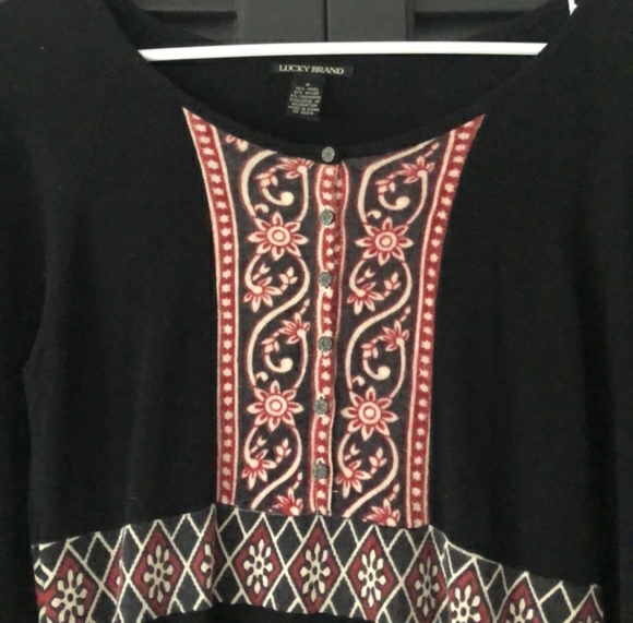 🆕Lucky Brand Y2k Boho Chic Cashmere Wool Blend Dress Black & Red Size Small - Picture 5 of 8